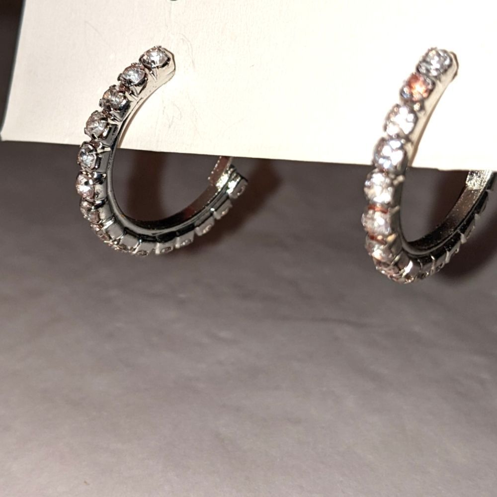 Silver Rhinestone Hoop Earrings Small - Picture 2 of 8